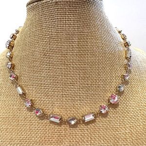 NWT Stella & Ruby Statement Necklace gold w/ clear crystals circles, rectangles